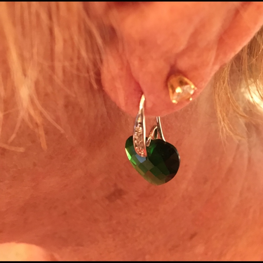 Green heart drop earrings